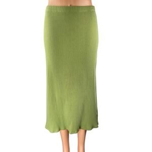 Reformation Women's Green Rib Knit Stretch Midi Straight A-line Pencil Skirt L